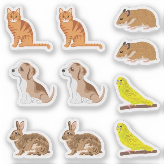 Puppy Cat Hamster Bird Rabbit Cute Animals シール (正面)