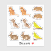 Puppy Cat Hamster Bird Rabbit Cute Animals シール (シート)
