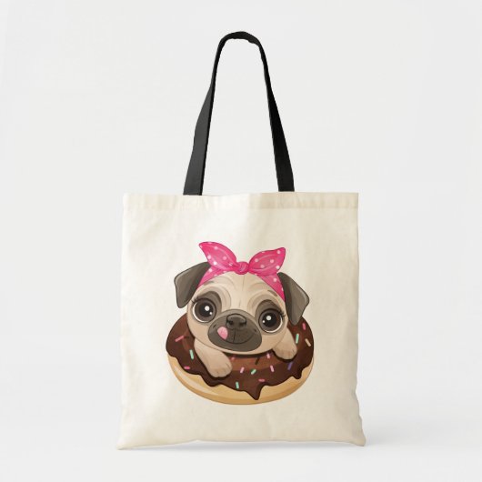 Puppy Dog Donut Lover Cute Pug トートバッグ (正面)