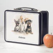 Puppy Dog Girls Watercolor Personalized メタルランチボックス (インサイチュ)