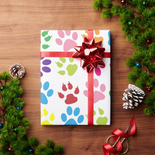 puppy dog paws tracks art pattern ラッピングペーパー (クリスマスギフト)