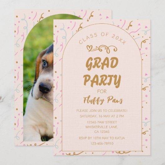 Puppy Graduation Announcement and Invitation Card 招待状 (正面/裏面)