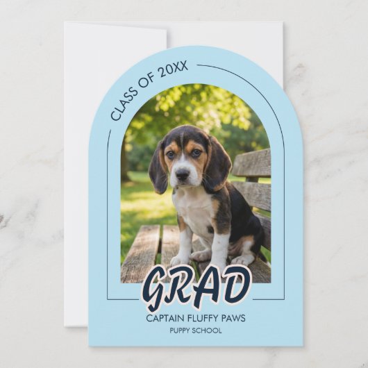 Puppy Graduation Pet Photos Baby Blue & Navy 招待状 (正面)