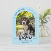 Puppy Graduation Pet Photos Baby Blue & Navy 招待状 (スタンド正面)