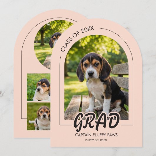 Puppy Graduation Pet Photos Invitation Card 招待状 (正面/裏面)