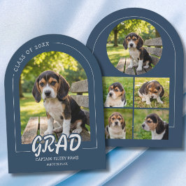 Puppy Graduation Pet Photos Invitation Card Navy 招待状