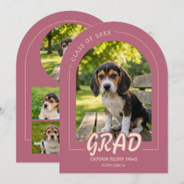 Puppy Graduation Pet Photos Invitation Rose Gold 招待状