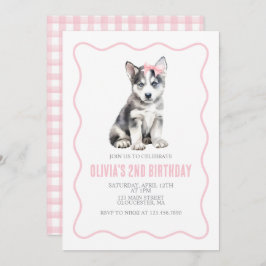 Puppy husky preppy plaid birthday invitation 招待状