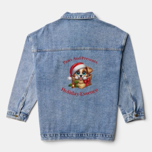 Puppy In A Christmas Bag Denim Jacket デニムジャケット (裏面)