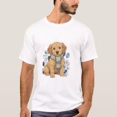 Puppy in Cozy Blue Scarf Tシャツ (正面)