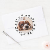 Puppy Instagram Photo Black Paw Prints Stickers ラウンドシール (封筒)