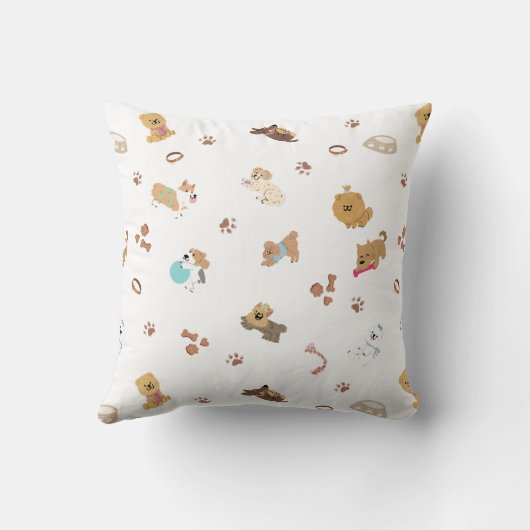 Puppy Love Seamless Pattern | Playful Dogs, Paw Pr クッション (裏面)