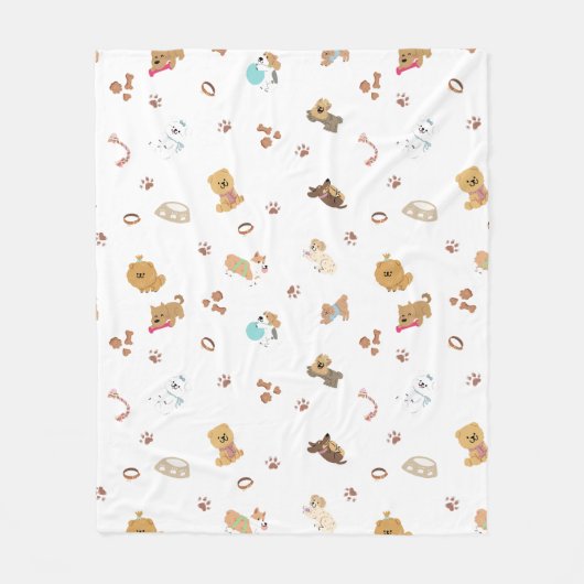 Puppy Love Seamless Pattern | Playful Dogs, Paw Pr フリースブランケット (正面)