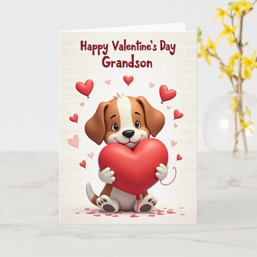 Puppy Love Valentines Day Grandson Card カード (黄色い花)