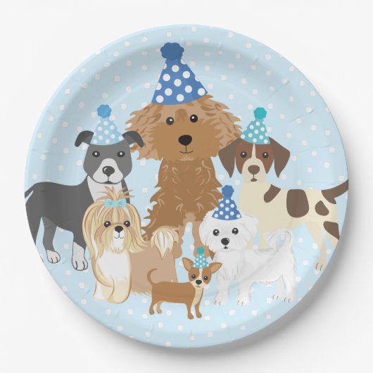 Puppy Party Blue Paper Plate for Kids Birthday  ペーパープレート (正面)