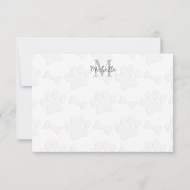 Puppy Paw Prints and Bones Personalized Monogram ノートカード