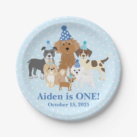 Puppy Plate Personalized for your Birthday ペーパープレート (正面)