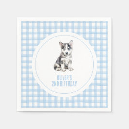 Puppy preppy plaid birthday スタンダードカクテルナプキン