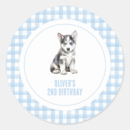 Puppy preppy plaid birthday ラウンドシール