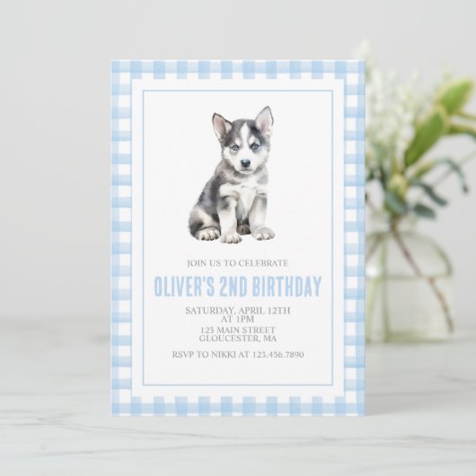 Puppy preppy plaid birthday 招待状 (スタンド正面)