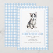 Puppy preppy plaid birthday 招待状 (正面/裏面)