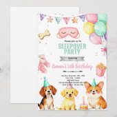 Puppy Sleepover birthday Party Invitation 招待状 (正面/裏面)