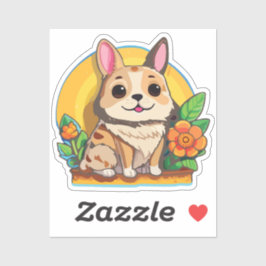 Puppy Sticker with Flower シール