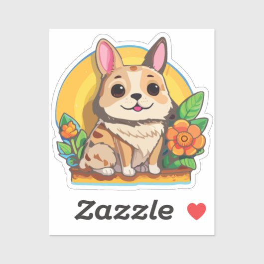 Puppy Sticker with Flower シール (シート)