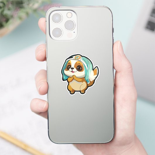Puppy Sticker with Winter Hat  シール (スマートフォン)