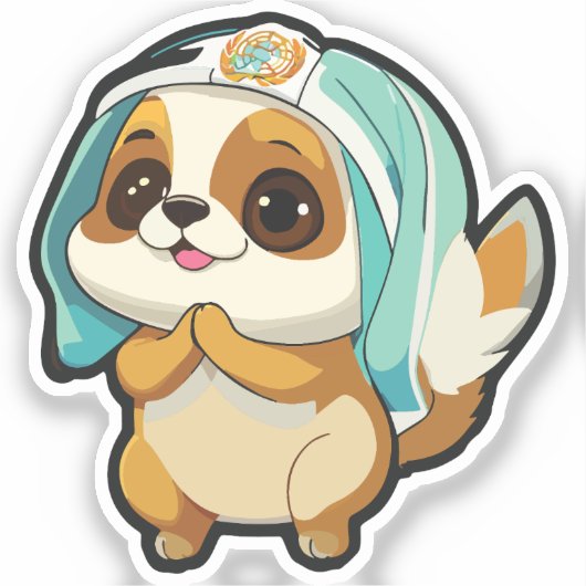 Puppy Sticker with Winter Hat  シール (正面)