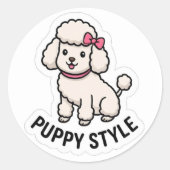 Puppy Style Cute Poodle Sticker – Kawaii Dog Lover ラウンドシール (正面)