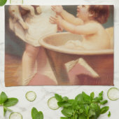 Puppy Taking A Bath Vintage Antique キッチンタオル (折り畳み)