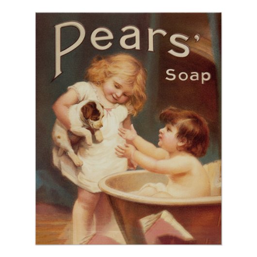 Puppy Taking A Bath Vintage Antique ポスター (正面)