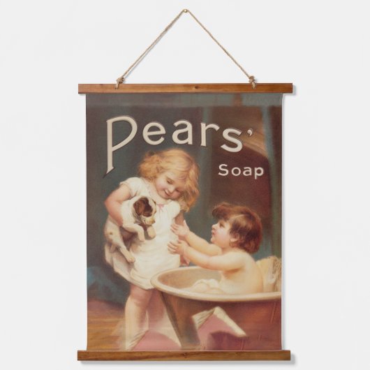 Puppy Taking A Bath Vintage Antique 吊り下げ型タペストリー (正面)