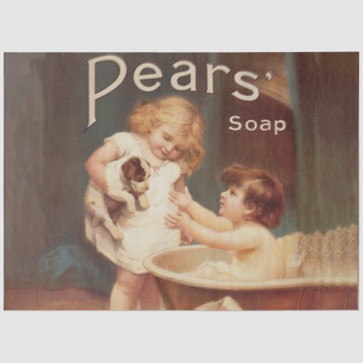 Puppy Taking A Bath Vintage Antique 薄葉紙 (正面)