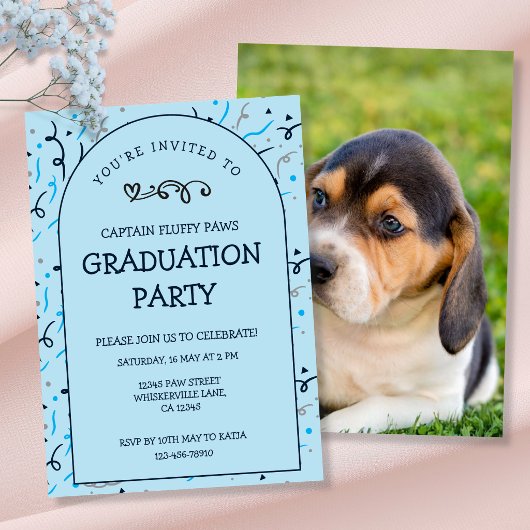 Puppy Training School Graduation Baby Blue & Navy 招待状