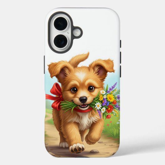 Puppy wearing bow delivering flowers birthday Case-Mate iPhoneケース (裏面)