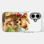 Puppy wearing bow delivering flowers birthday Case-Mate iPhoneケース (裏面 (横))