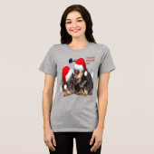 Puppy White Christmas With Santa Claus Sleigh  トライブレンドＴシャツ (正面全面)