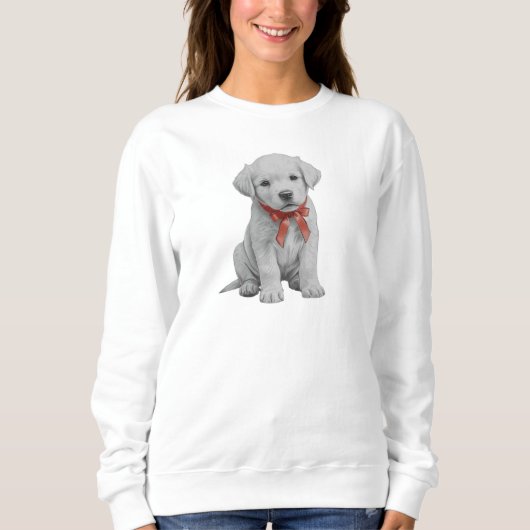 Puppy with Red Bow Sweatshirt Cute Puppy Crewneck スウェットシャツ (正面)