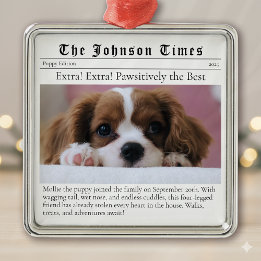 Puppy's First Christmas New Dog Photo Newspaper メタルオーナメント