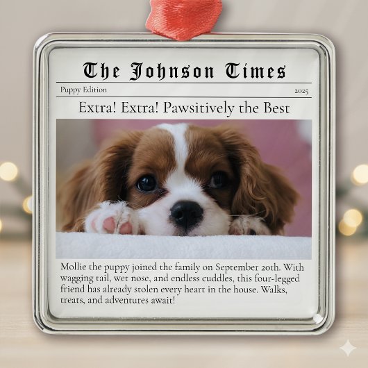 Puppy's First Christmas New Dog Photo Newspaper メタルオーナメント