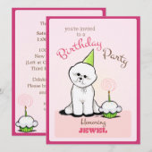 Pupy Birthday Party Bichon Girl Off-Reach Art™ 招待状 (正面/裏面)