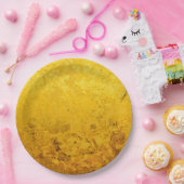 PURE金ゴールドリーフのパターン+テキスト/写真 ペーパープレート (パーティー)