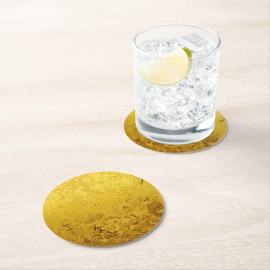 PURE金ゴールドリーフのパターン+テキスト/写真 ラウンドペーパーコースター (インサイチュ)