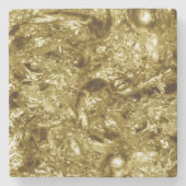 PURE金ゴールド抽象芸術パターン+テキスト/写真 ストーンコースター (正面)