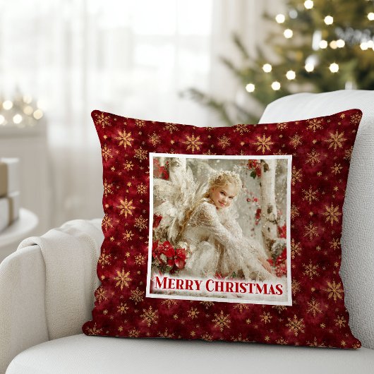Pure Angelic Red Poinsettia Christmas Gift Pillow クッション