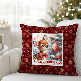 Pure festive scene baby fawn Christmas pillow  クッション