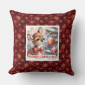 Pure festive scene baby fawn Christmas pillow  クッション (正面)