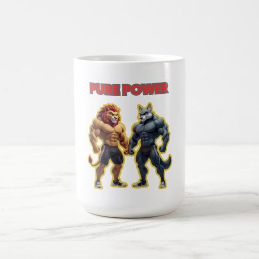 Pure Power – Strong Animal Muscle Cartoon Design コーヒーマグカップ (中央)